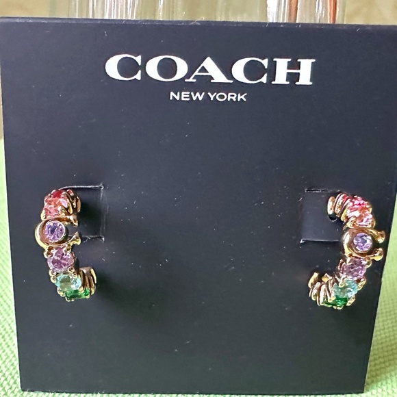 COACH SIGNATURE RAINBOW TENNIS HUGGIE EARRINGS:NWT RAINBOW  CL260 - Picture 1 of 11